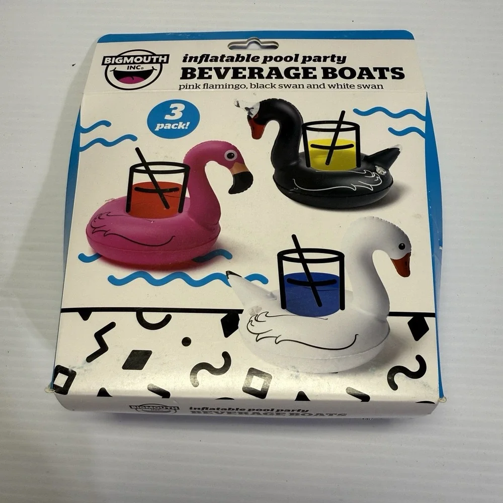 BigMouth Infatable Beverage Boats‎ 3 Pack Flamingo, & Black/White Swans